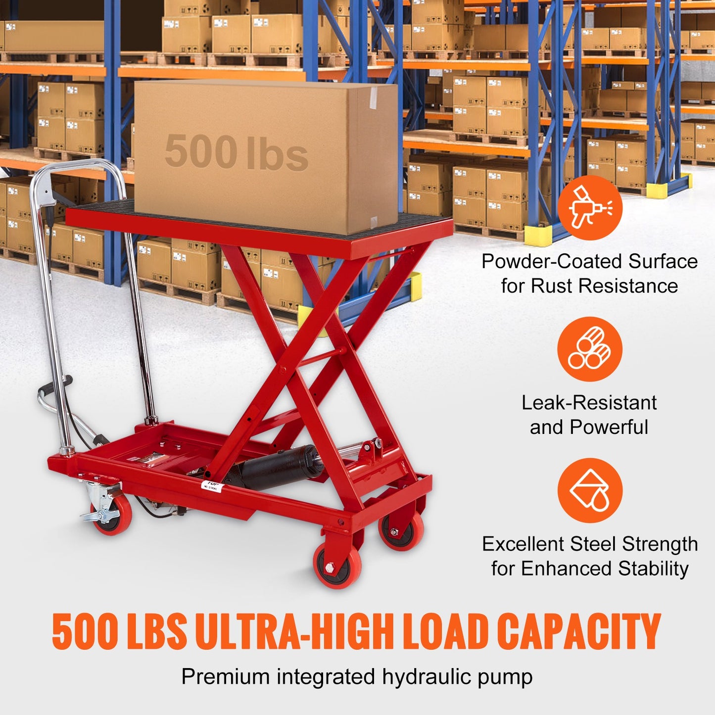 Hydraulic Lift Table Cart 500 Lbs Manual Scissor Lift Table 28.5" Red