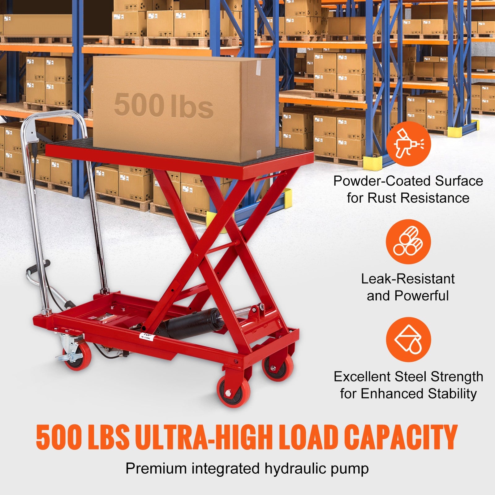 Hydraulic Lift Table Cart 500 Lbs Manual Scissor Lift Table 28.5" Red