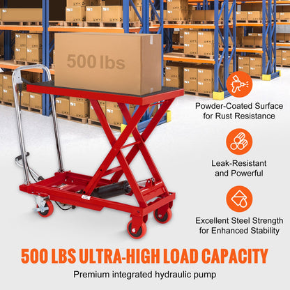 Hydraulic Lift Table Cart 500 Lbs Manual Scissor Lift Table 28.5" Red