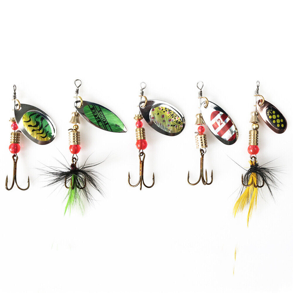 10Pcs Fishing Lures Spinnerbaits Bass Trout Salmon Hard Metal Spinner Baits Box