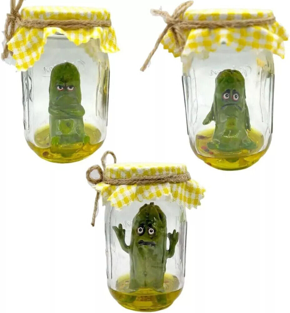 Handmade Emotional Support Grumpy Pickle in a Jar Sculpture, Handmade Cute Emotional Support