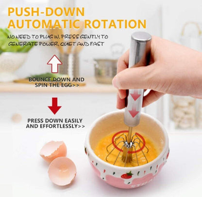 Semi-Automatic Egg Whisk - Stainless Steel Hand Push Beater, Blender Mixer Whip