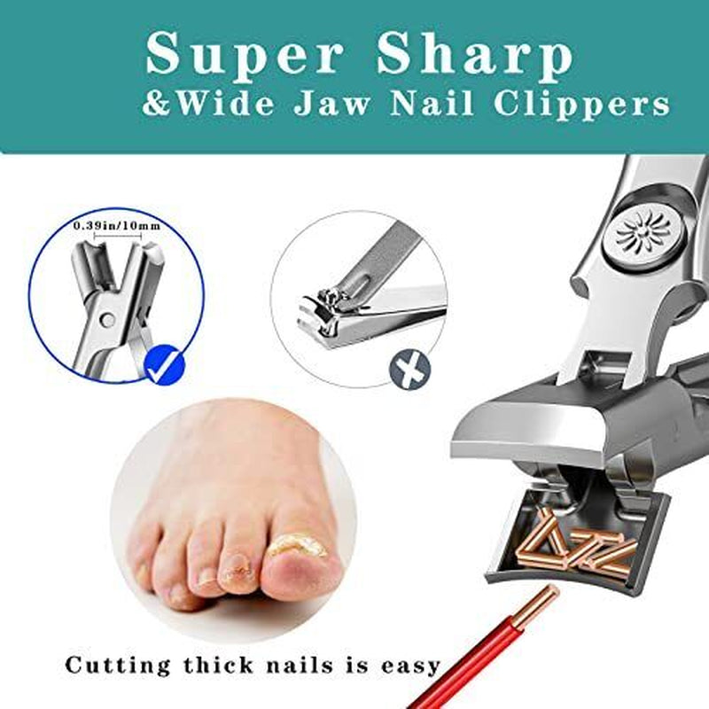 Anti Splash Nail Clippers Set - Sharp Stainless Steel Clippers for Thick Nails, Cuticle Trimmer, Nano File & Pouch, Perfect Gift for Men & Women!