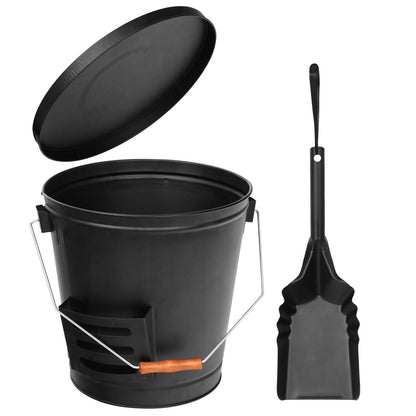 5.15 Gallon Metal Ash Bucket with Lid & Shovel – Fireplace Ash Removal for Fire Pits, Stoves, & Fireplaces, Easy Cleanup, Durable Handle & Wooden Grip