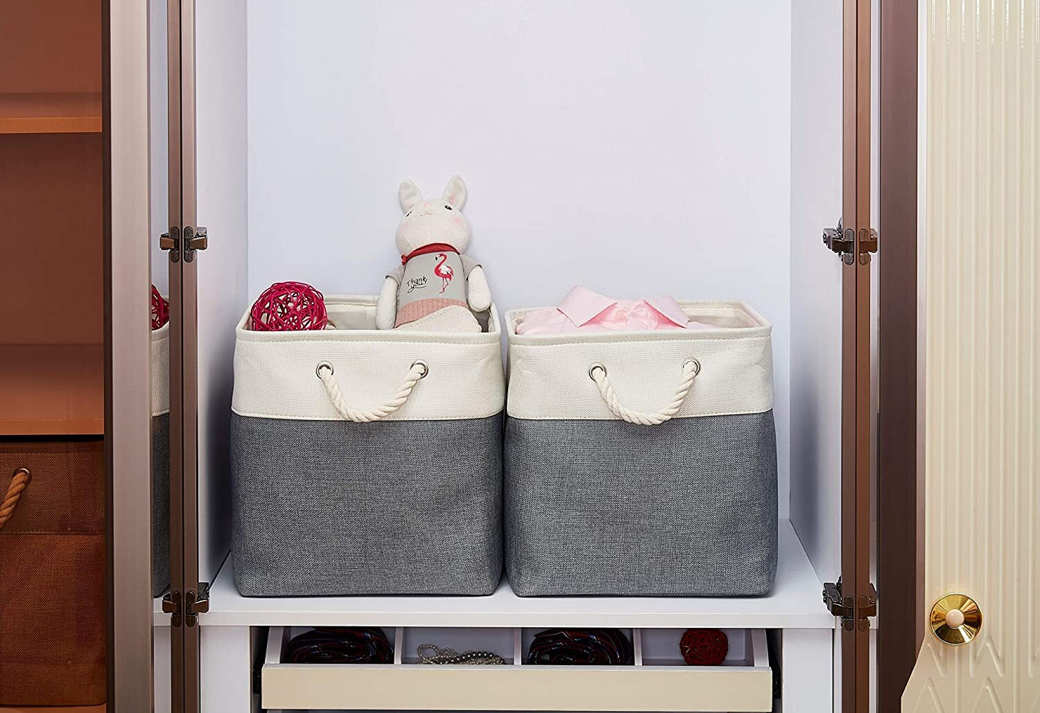 Large Storage Basket Rectangular Fabric Collapsible Organizer Bin Box 13×13×13In