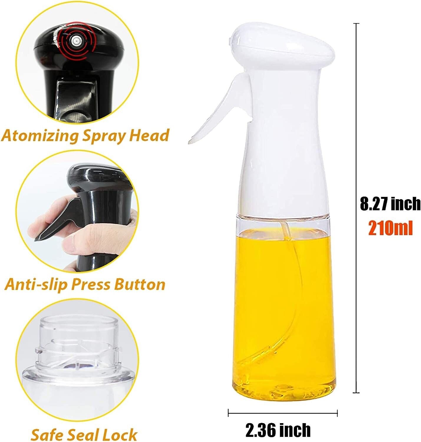 Oil Sprayer for Cooking Air Fryer Olive Oil Mister - BPA-Free PET Spray Bottle, 210ml Large Fan Mist, Easy Clean, Leak-Proof Design for Healthy Meals