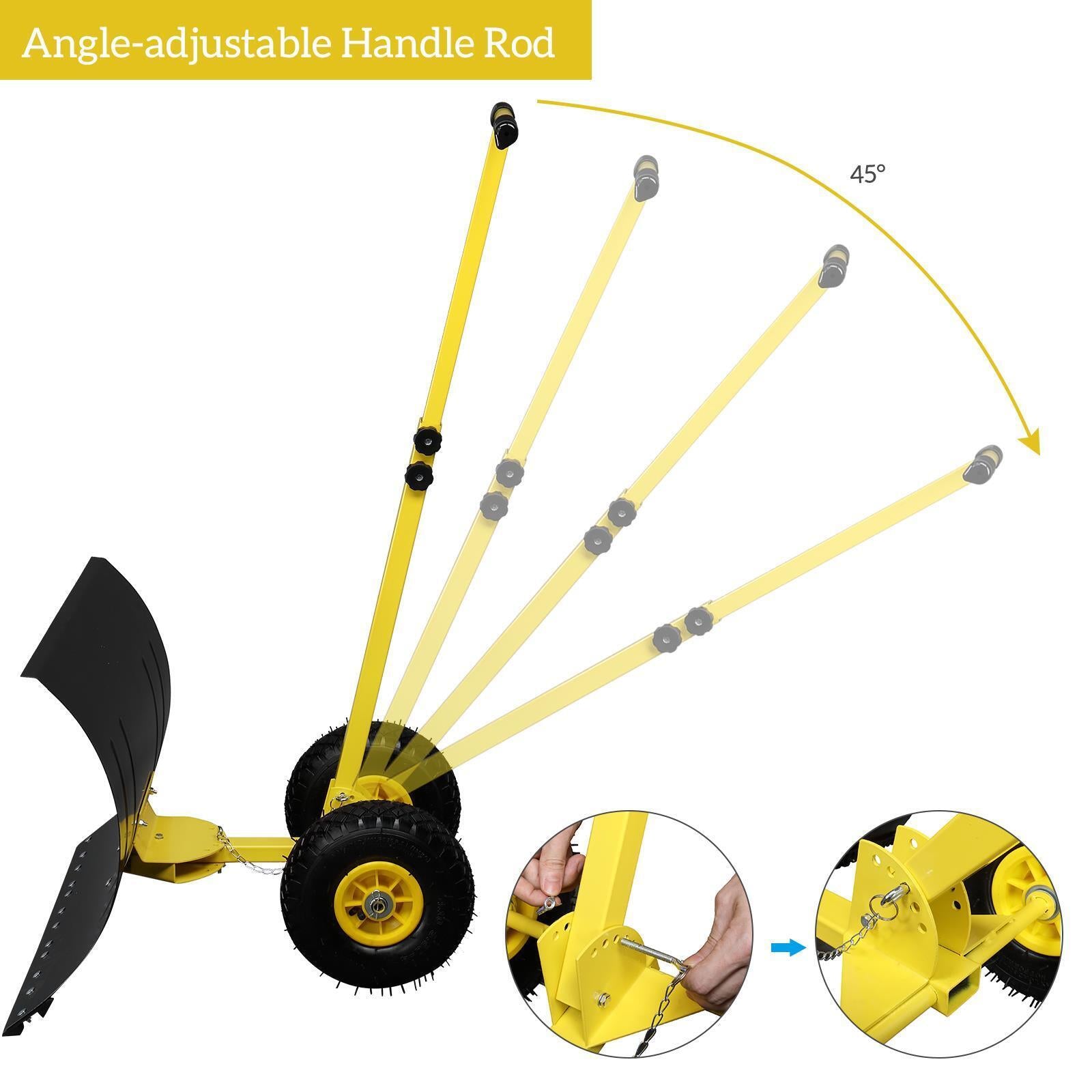 Snow Shovel with Wheels | Heavy Duty Rolling Adjustable Snow Pusher for Easy Snow Removal | Durable, High Capacity, Back-Friendly Design