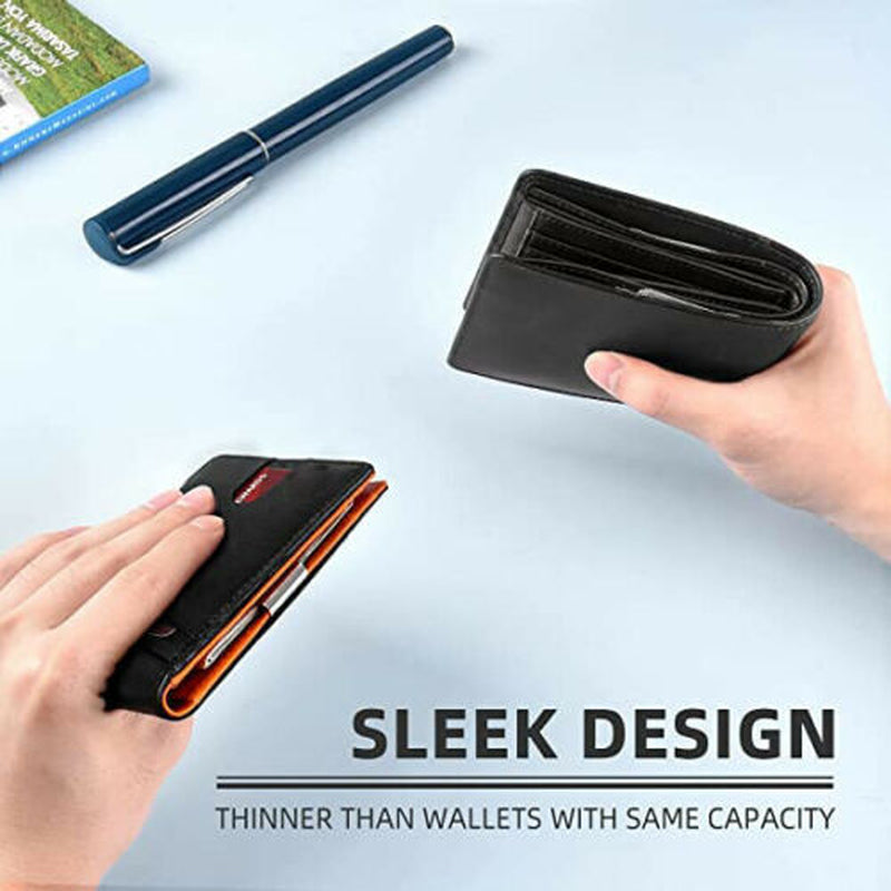 RFID Blocking Men Ultra-Thin Leather Wallet Front Pocket Cash Card Holder Purse