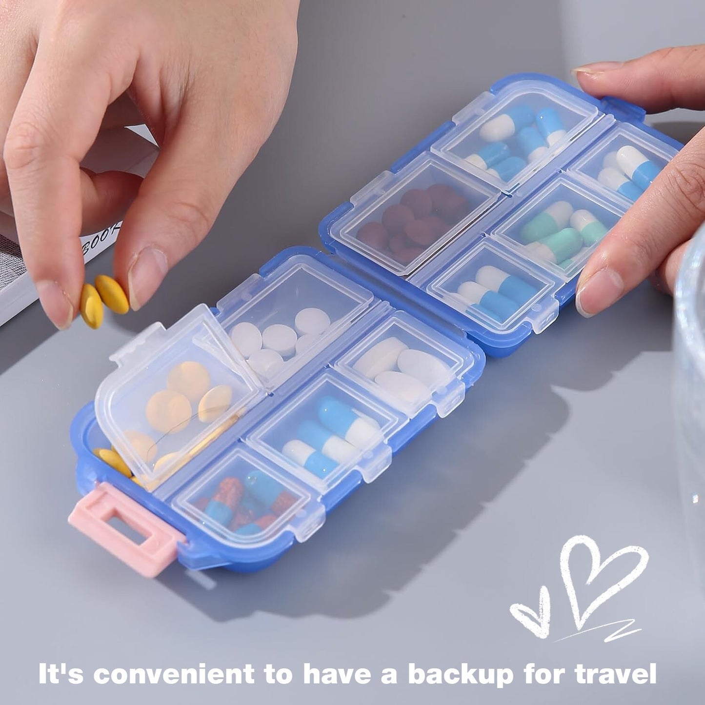 3PCS Pill Organizer 10 Compartments Travel Pill Box Portable Folding Small Case