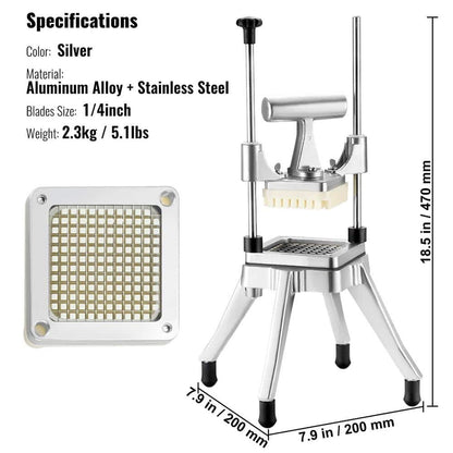 Commercial Vegetable Fruit Chopper, 1/4 In. Blade Heavy-Duty Food Dicer, French