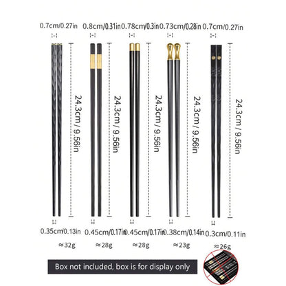 5 Pair Stainless Steel Chopsticks – Non-Slip Design, Stylish Kitchen Tools for Easy Gripping, Durable & Reusable Chop Sticks for Home or Dining!