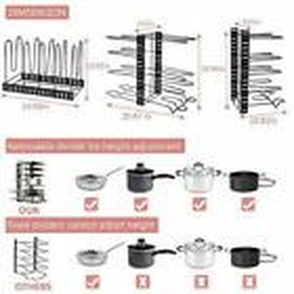 Adjustable 8 Tier Pots and Pans Organizer Rack Pots Holder for Kitchen Cabinet