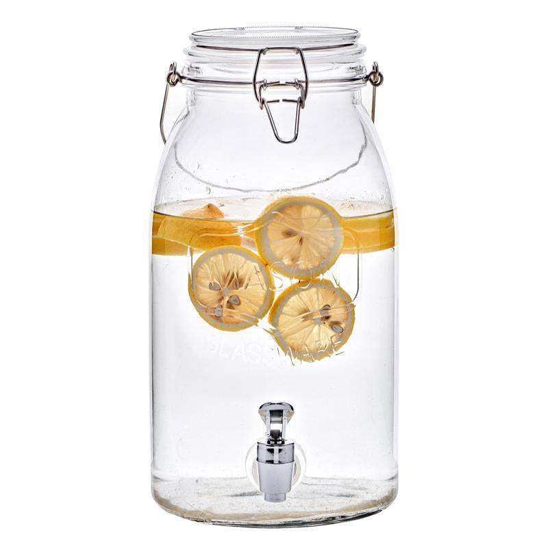 Clear Glass Mason Jar Beverage Dispenser with Leak-Proof Stainless Steel Spigot 1 Gallon Sun Tea Container for Kitchen Organization Classic Drinkware