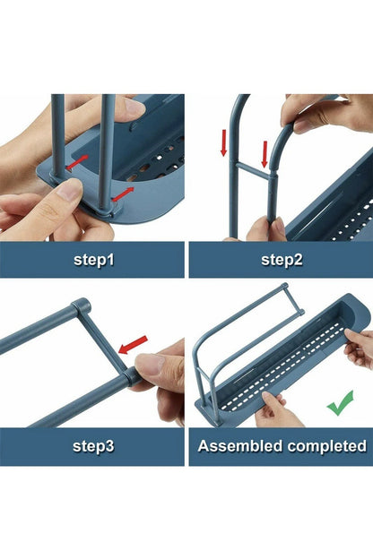 Kitchen Expandable Telescopic Sink Rack Shelf Sponge Drain Storage Basket Holder