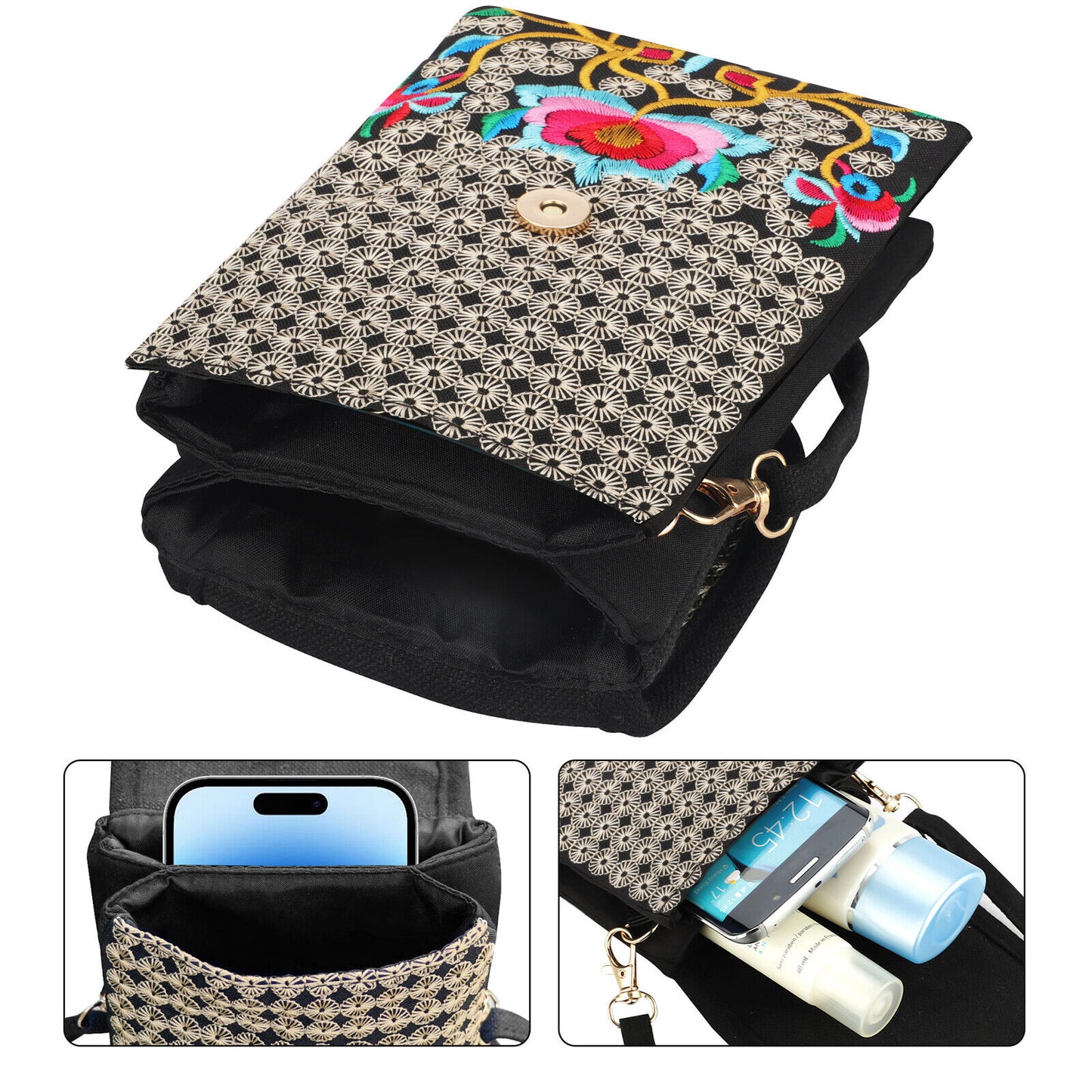 Embroidered Crossbody Cell Phone Bag for Women – Small Purse with Adjustable Strap, Stylish & Lightweight for Travel, Shopping & Everyday Use!
