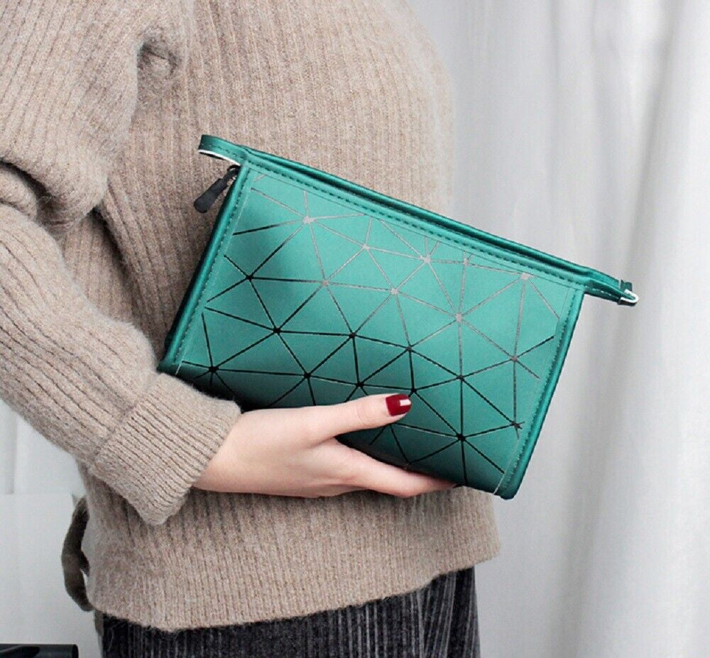 PU Leather Makeup Bag – Zipper Pouch Organizer Elegant Toiletry Cosmetic Holder