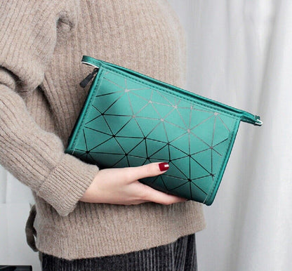 PU Leather Makeup Bag – Zipper Pouch Organizer Elegant Toiletry Cosmetic Holder