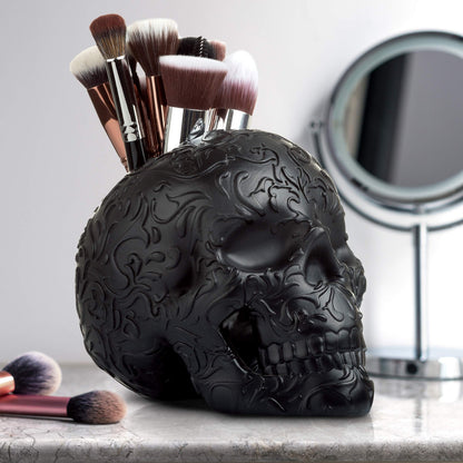 Skull Makeup Brush Holder, Pen Holder, Vanity, Desk, Office Organizer, Statio...