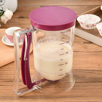 Pancake Batter Dispenser with Measuring Label (900mL) – 4 Cup Cupcake & Muffin Squeeze Bottle w/ Handle, Silicone Brush & Spatula | No Mess, Easy Baking