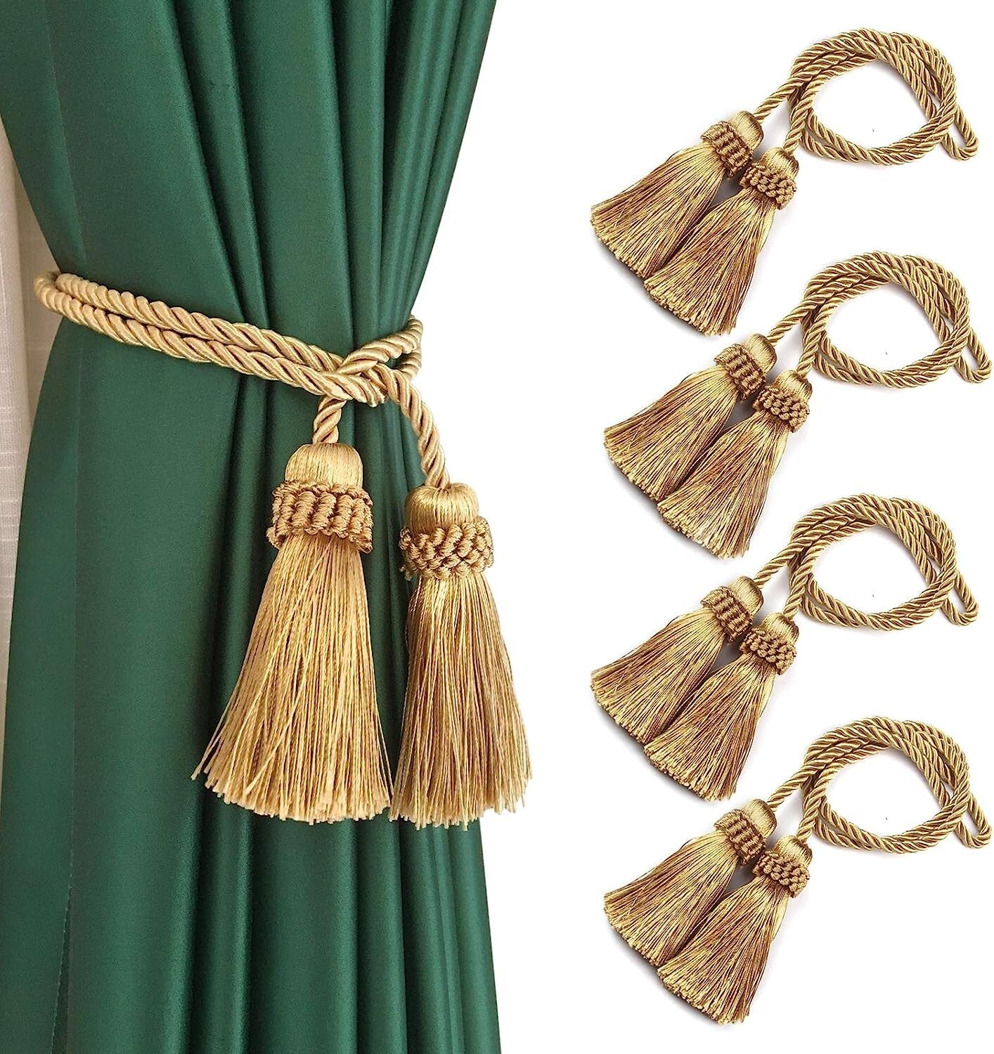 4PCS Curtain Tiebacks Handmade Decorative Curtain Holdbacks Rope with Tassel