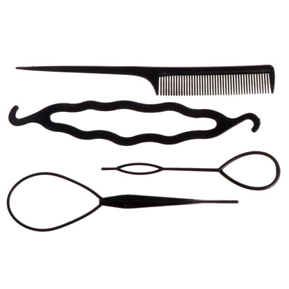 french hair pins, Black Hair Styling Tools Set - 4Pcs Hair Bun Maker, Twist Hair Tool, Pull Hair Clips & Comb for Easy Updos, Durable Haircare Kit