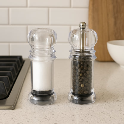 Salt Shaker & Pepper Mill Set Promotional Priced Acrylic Clear Plastic