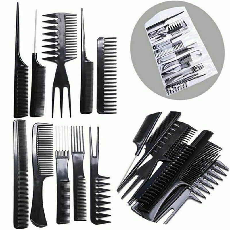 rat tail comb, Pro Salon Hair Styling Comb Set – 10pcs Black Plastic Hairdressing Brushes for Barbers & Stylists, Professional Hair Tools for Cutting