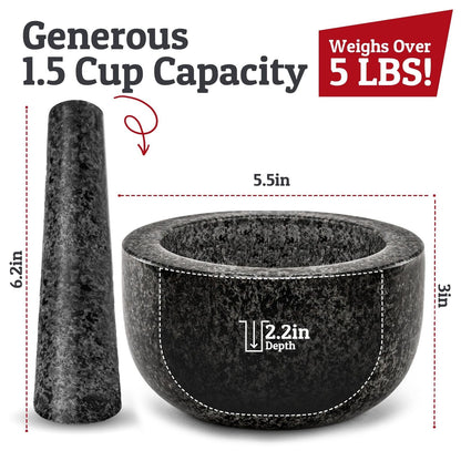 Heavy Duty Large Mortar and Pestle Set, 100% Granite, Non Slip Base, Make Fre...