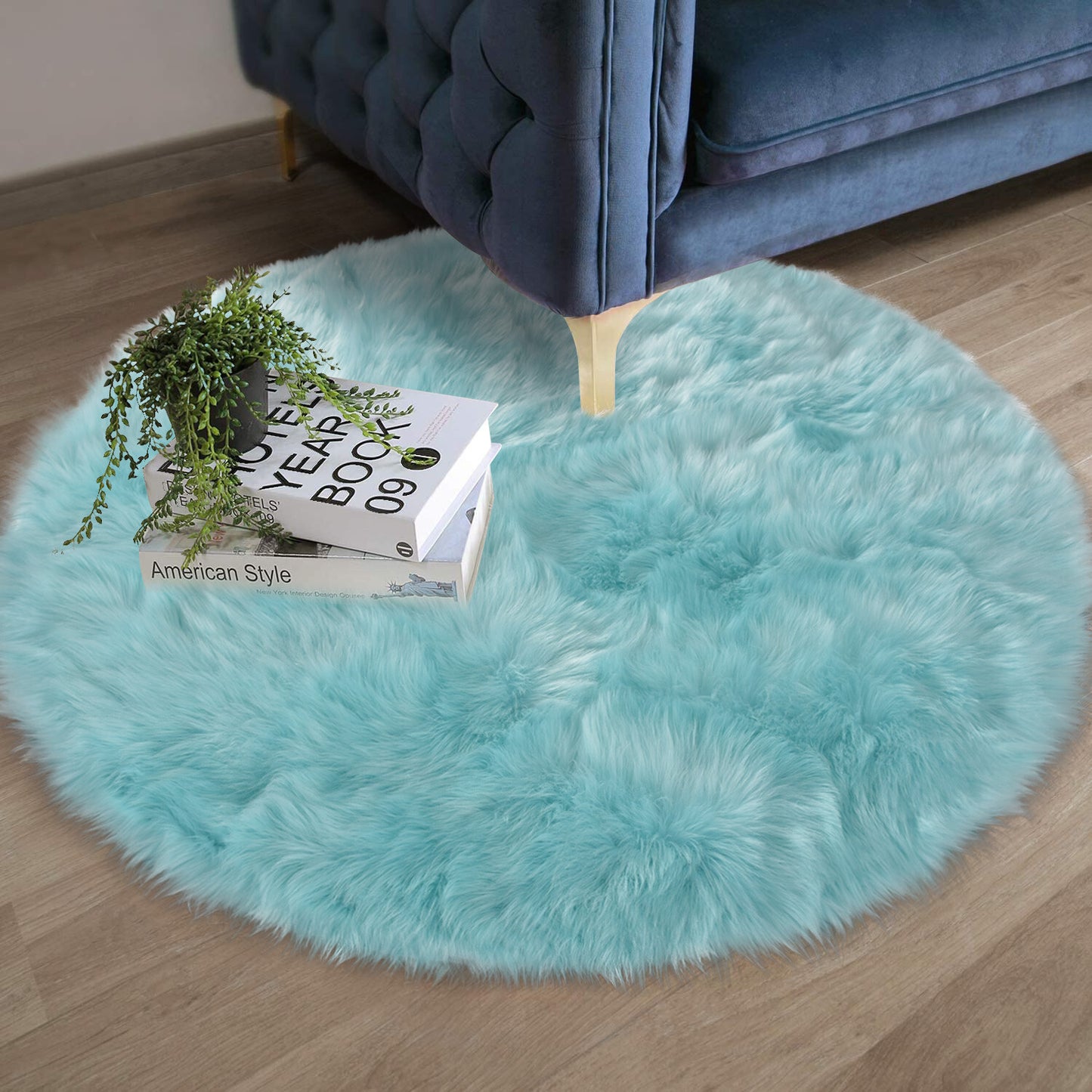 Faux Fur Sheepskin Fluffy Area Rugs round Shaggy Carpet for Bedroom Living Room