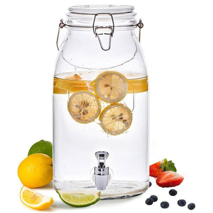 Clear Glass Mason Jar Beverage Dispenser with Leak-Proof Stainless Steel Spigot 1 Gallon Sun Tea Container for Kitchen Organization Classic Drinkware