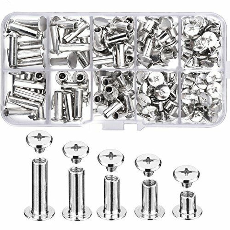 Chicago Binding Screws 80 Set Assorted Sizes for Bookbinding, Leather Crafts & DIY, Durable Carbon Steel, Anti-Rust, Easy Storage Box 5 Sizes Included