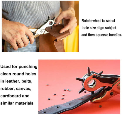 9" Leather Hole Punch Hand Pliers Belt Holes 6 Sized Puncher Heavy Duty Tool New