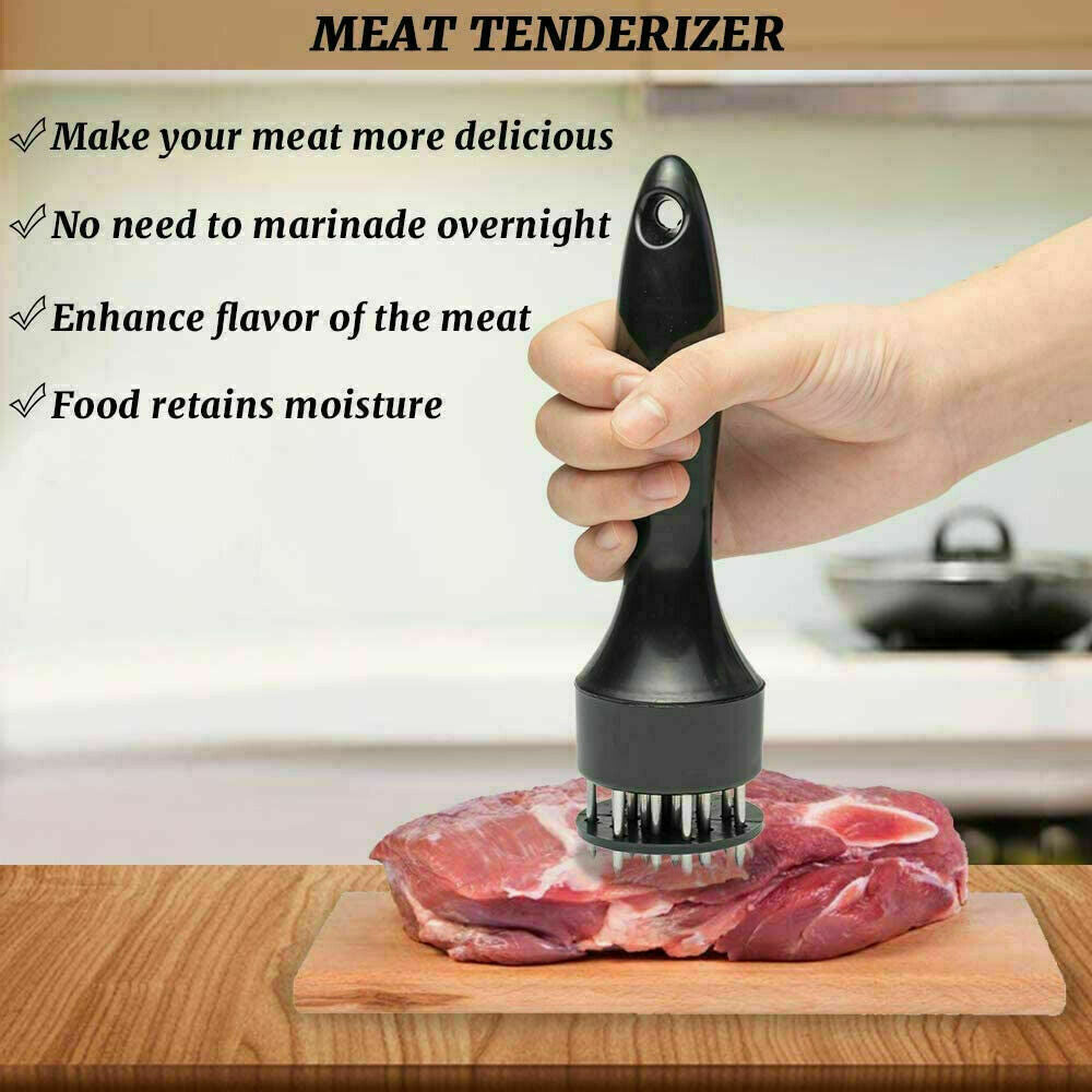 Meat Tenderizer Tool 21-Pin Stainless Steel Blades - Tender & Juicy Meat, Quick Marinade, Safe Cover, Easy to Use & Clean for Beef, Chicken, 