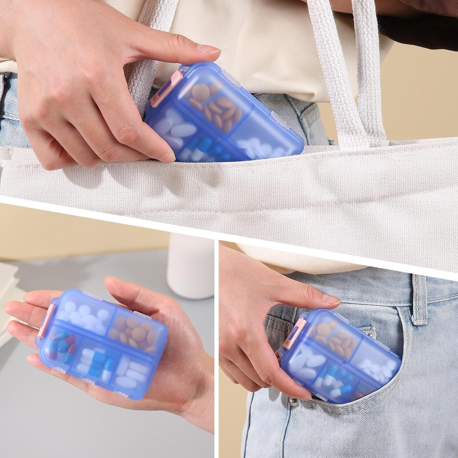 3PCS Pill Organizer 10 Compartments Travel Pill Box Portable Folding Small Case