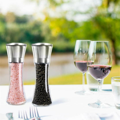 Premium Stainless Steel Salt and Pepper Grinder Shaker Mill Vintage Glass Bottle