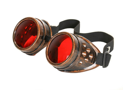 steampunk goggles,  Red Lens Goggles - Victorian Cyberpunk Welding Glasses, Gothic Cosplay, 3X Lens (Red, Black, Clear)