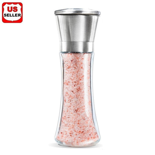 Premium Stainless Steel Salt and Pepper Grinder Shaker Mill Vintage Glass Bottle