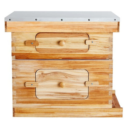 Langstroth Bee Hive Starter Kit, Beekeeping Hive with Transparent Bee Windows & Beeswax Coated Cedar Wood – 20 Frame Durable Outdoor Bee Box 