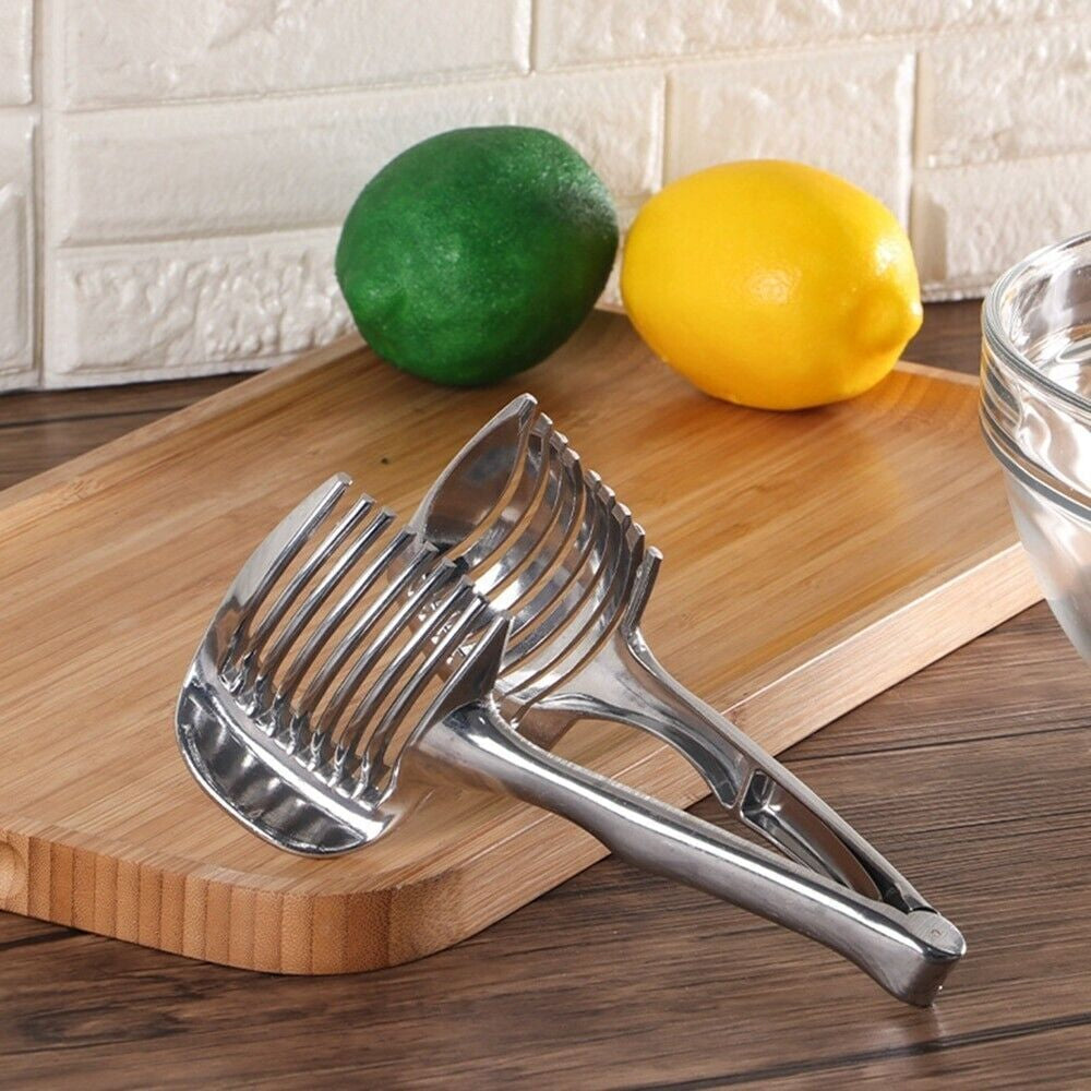 Tomato Onion Lemon Slicer Clip - Multi-Purpose Fruit & Veggie Holder | Food-Grade Stainless Steel Cutter Guide for Safe, Easy, Precise Kitchen Use