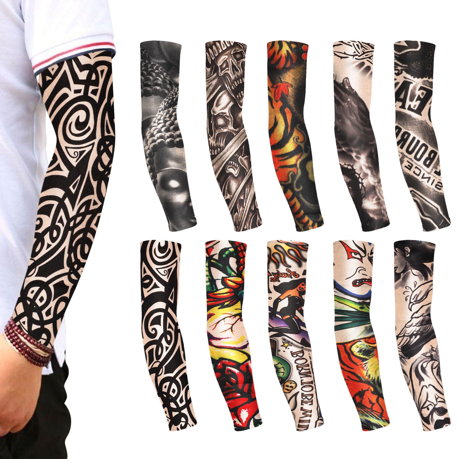 10/5Pcs Tattoo Cooling Arm Sleeves Cover Basketball Golf Sport UV Sun Protection
