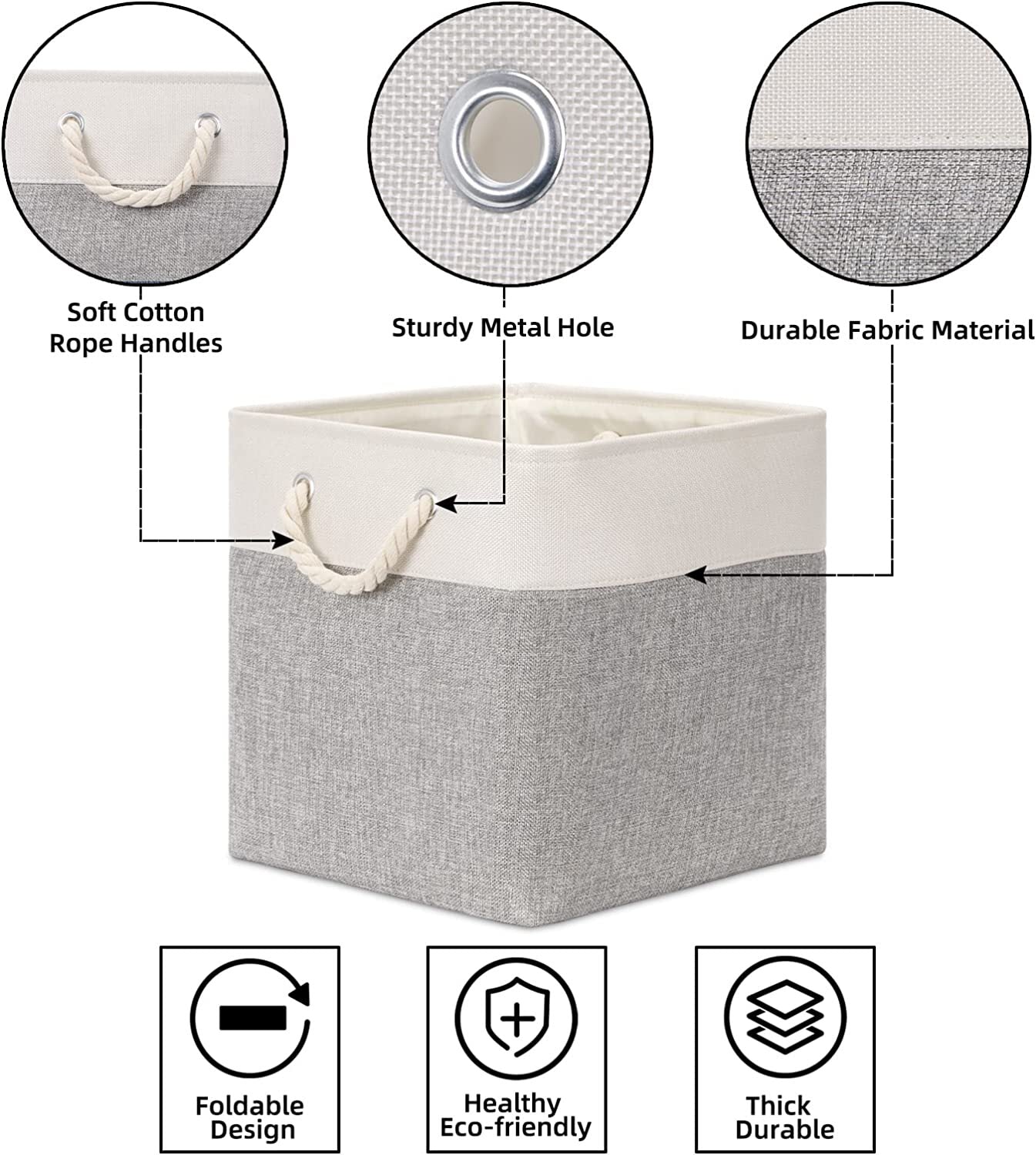 Large Storage Basket Rectangular Fabric Collapsible Organizer Bin Box 13×13×13In