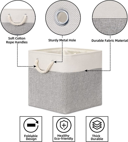 Large Storage Basket Rectangular Fabric Collapsible Organizer Bin Box 13×13×13In