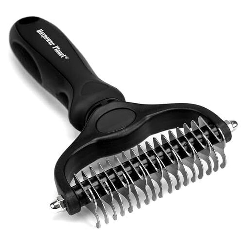 Pet Grooming Brush - Double Sided Shedding & Dematting Tool for Dogs & Cats, Reduces Shedding & Tangles, Non-Slip Handle, Perfect for Thick Coats