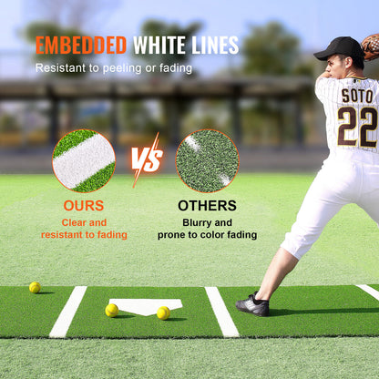 Baseball Softball Hitting Mat 10x3.8FT – Non-Slip Batting Mat w/Stride Lines, Thick Foam Backing, Durable Turf, Easy to Store – Perfect for Training !