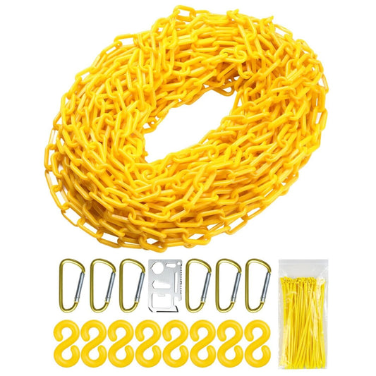 Plastic Crowd Control Safety Chain, Barrier Chain 50FT with Cutter, Hooks, Zip Ties & Clips – UV & Waterproof, High-Visibility for Crowd Control