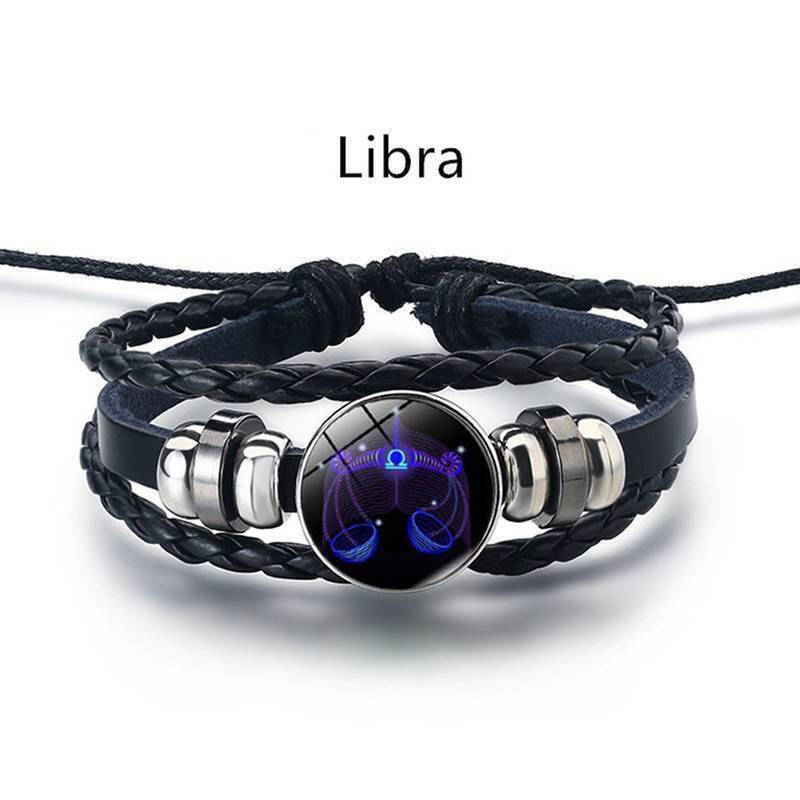 Leather Bracelet Bangle for Men Woman with Signs of the Zodiac Astrology Luminou