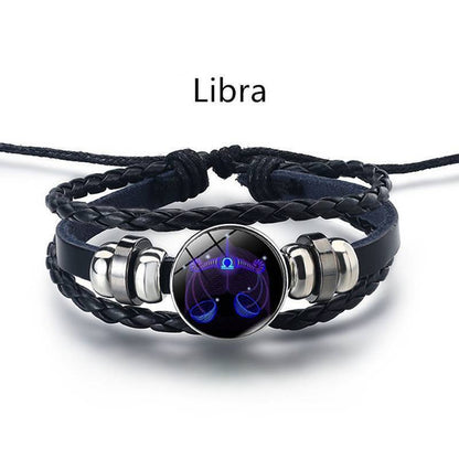 Leather Bracelet Bangle for Men Woman with Signs of the Zodiac Astrology Luminou