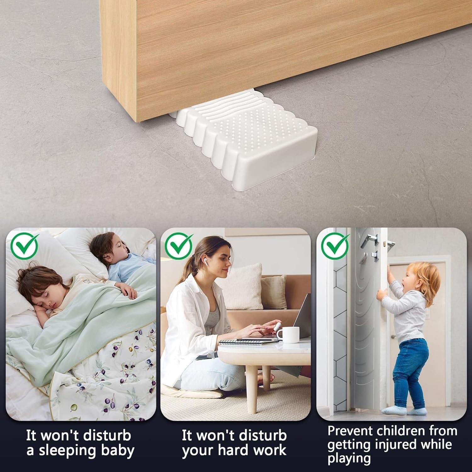 4 Pack Door Stoppers for Bottom of Door, Rubber Door Stopper Wedge