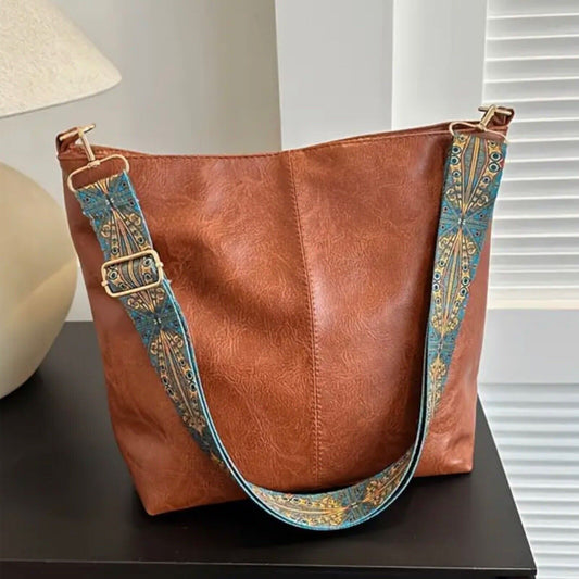 vintage boho bags, Brown PU Leather Crossbody Bag for Women – Wide Strap Boho Shoulder Bag, Spacious & Stylish, Perfect for Travel, Work, Shopping