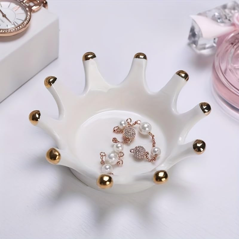 open crown ring holder Royal Ceramic Gold-Crown Ring Holder Jewelry Dish Tray,Ring Dish Jewelry Stand Gift Organiser Racks Smooth Decorative